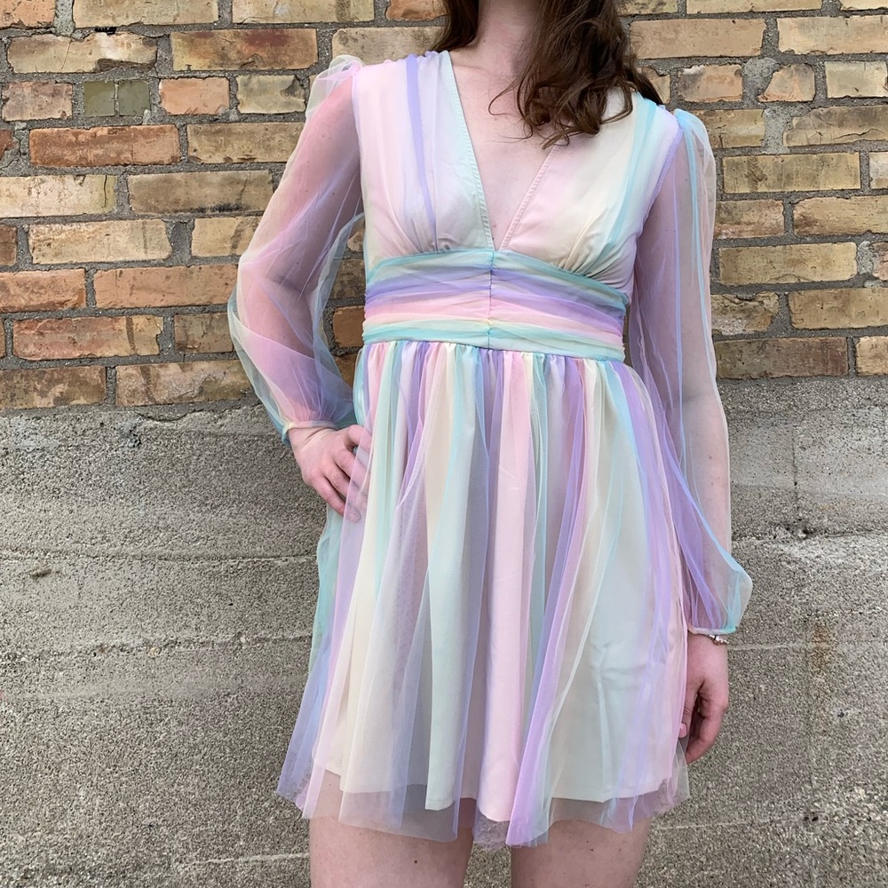 Colorful Deep V Skater Dress - Picture 3 of 5